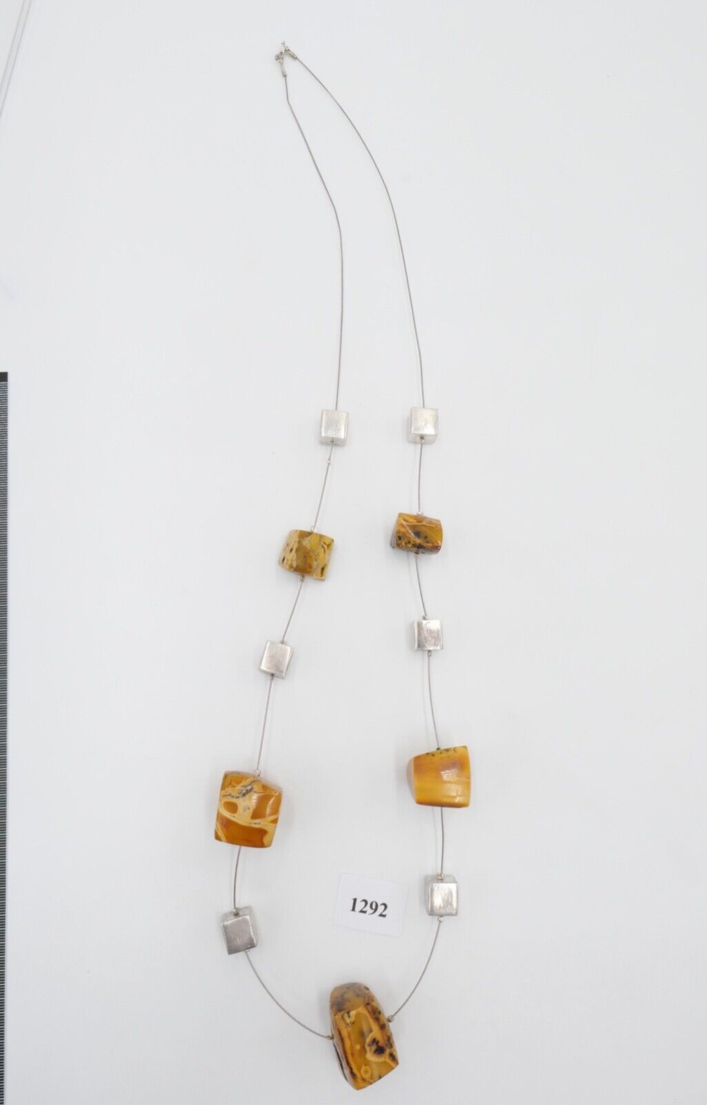 Designer Bernstein Würfel Kette Halskette Collier 925 Silber Ø 94,0 cm - Antikhandel-Stuttgart