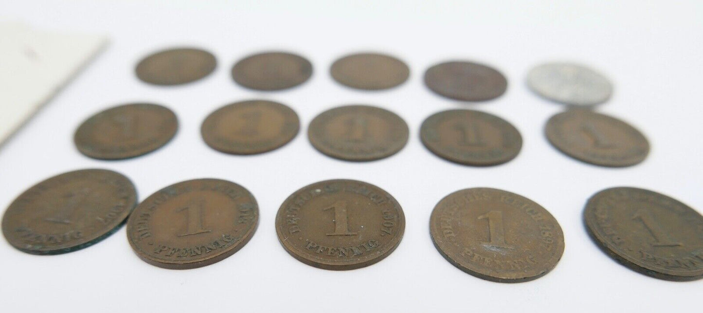 16x 1 Pfennig 1893 - 1914 Konvolut LOT Jäger J.10 s-vz - Antikhandel-Stuttgart