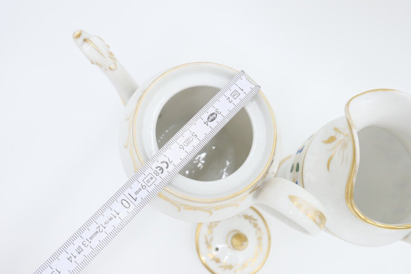 um 1830 antik Biedermeier Porzellan Kaffee & Milchkanne Schwanenhals Goldrand - Antikhandel-Stuttgart