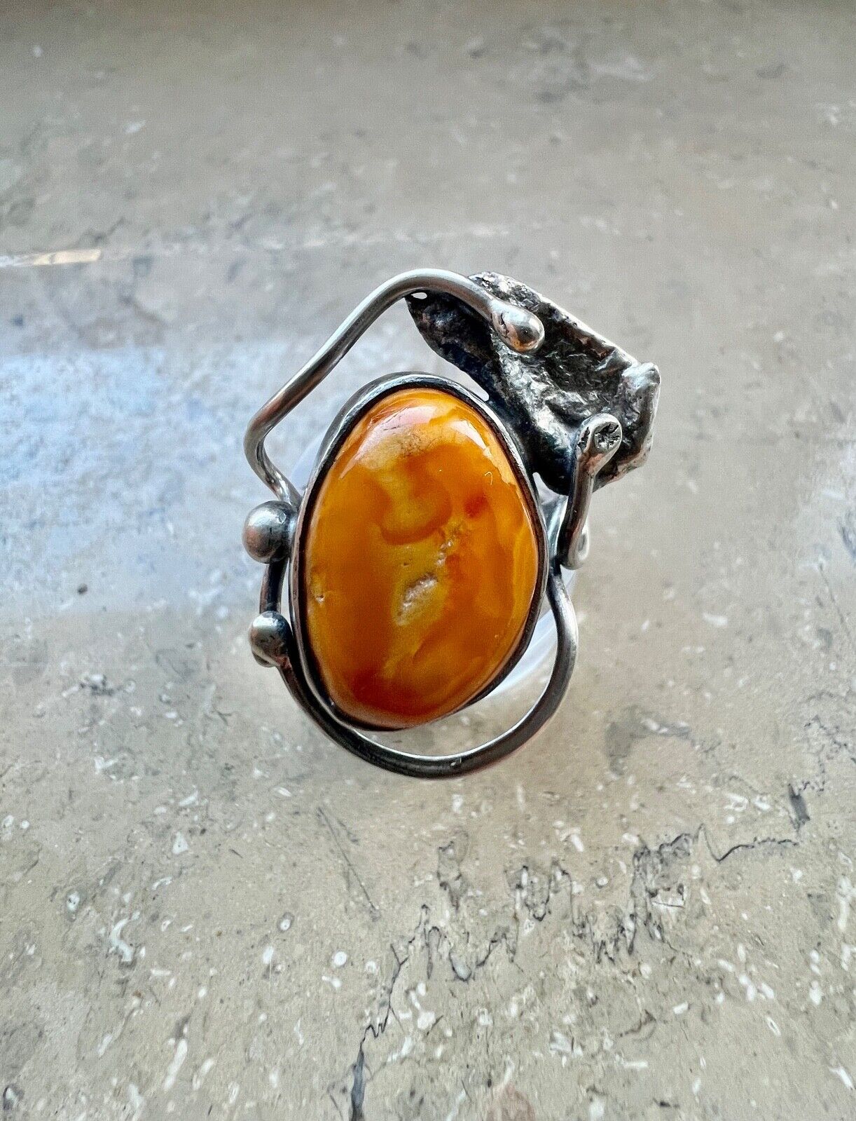 Bernstein butterscotch Designer 925 G Silber Ring Gr. 51 Frauenkopf Danzig Polen - Antikhandel-Stuttgart