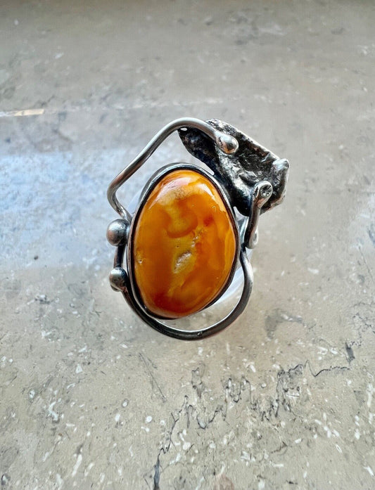 Bernstein butterscotch Designer 925 G Silber Ring Gr. 51 Frauenkopf Danzig Polen - Antikhandel-Stuttgart
