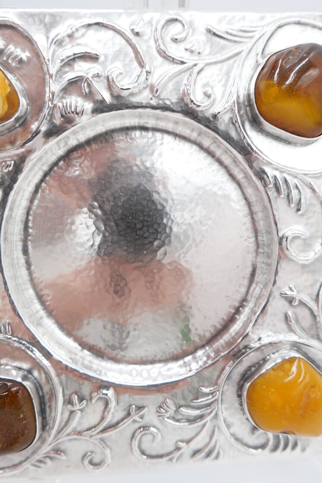 Florales 835 Silber Unterteller Untersetzer Bernstein butterscotch Danielczick - Antikhandel-Stuttgart