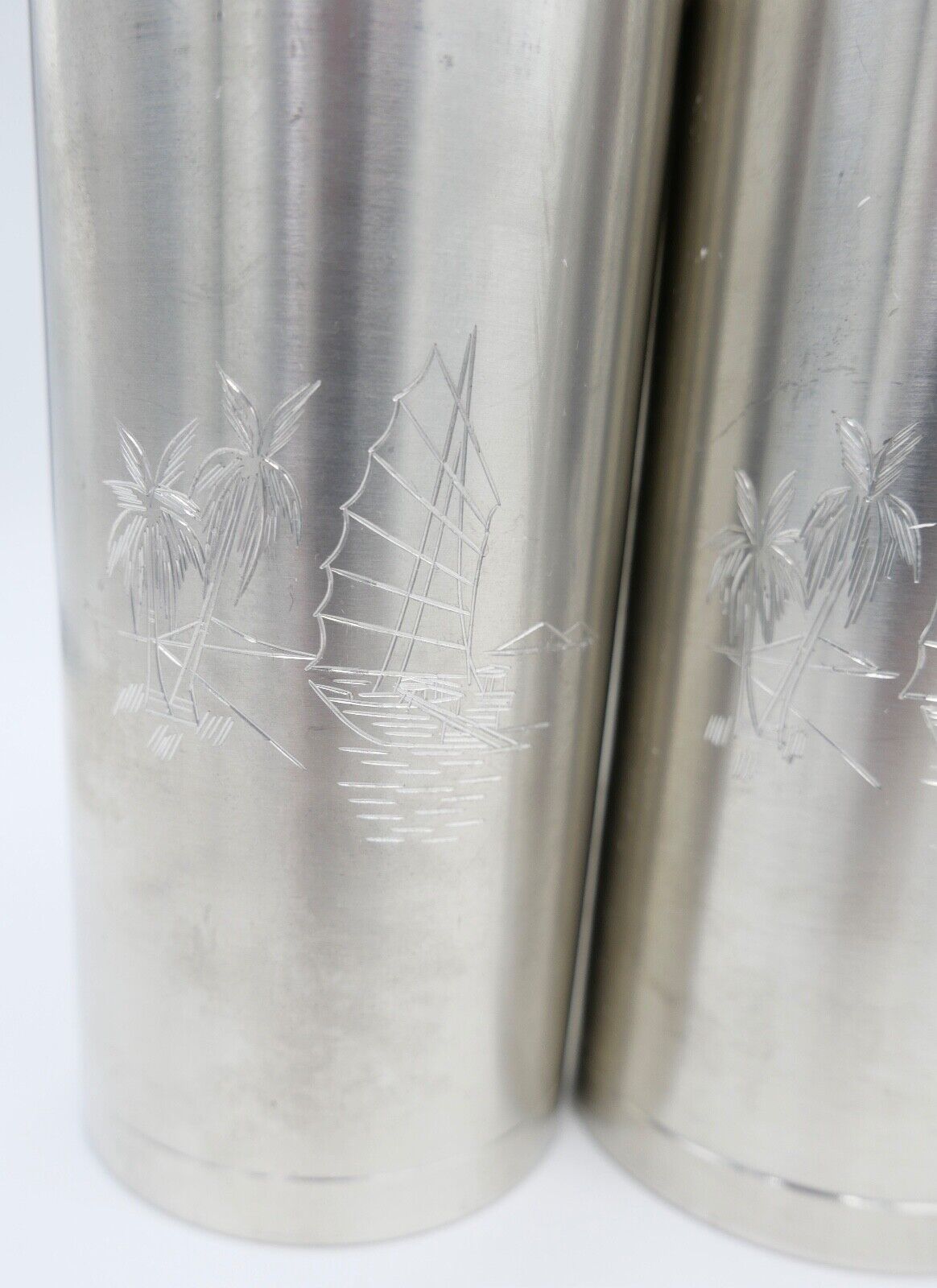 NEUwertig 6 Stück Royal SELANGOR PEWTER Zinn Tinn Becher Palmen Meer - Antikhandel-Stuttgart