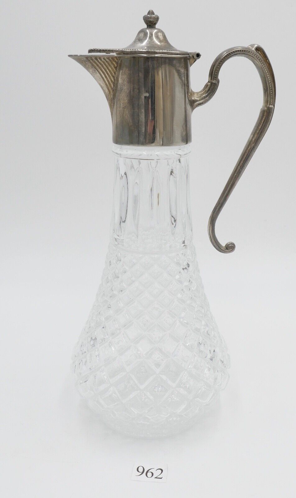 Karaffe E.P. Zinc / Zink versilbert Diamond cut Glass made in England - Antikhandel-Stuttgart