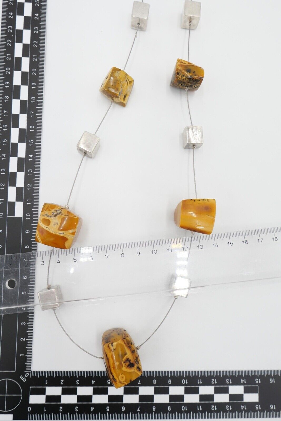 Designer Bernstein Würfel Kette Halskette Collier 925 Silber Ø 94,0 cm - Antikhandel-Stuttgart