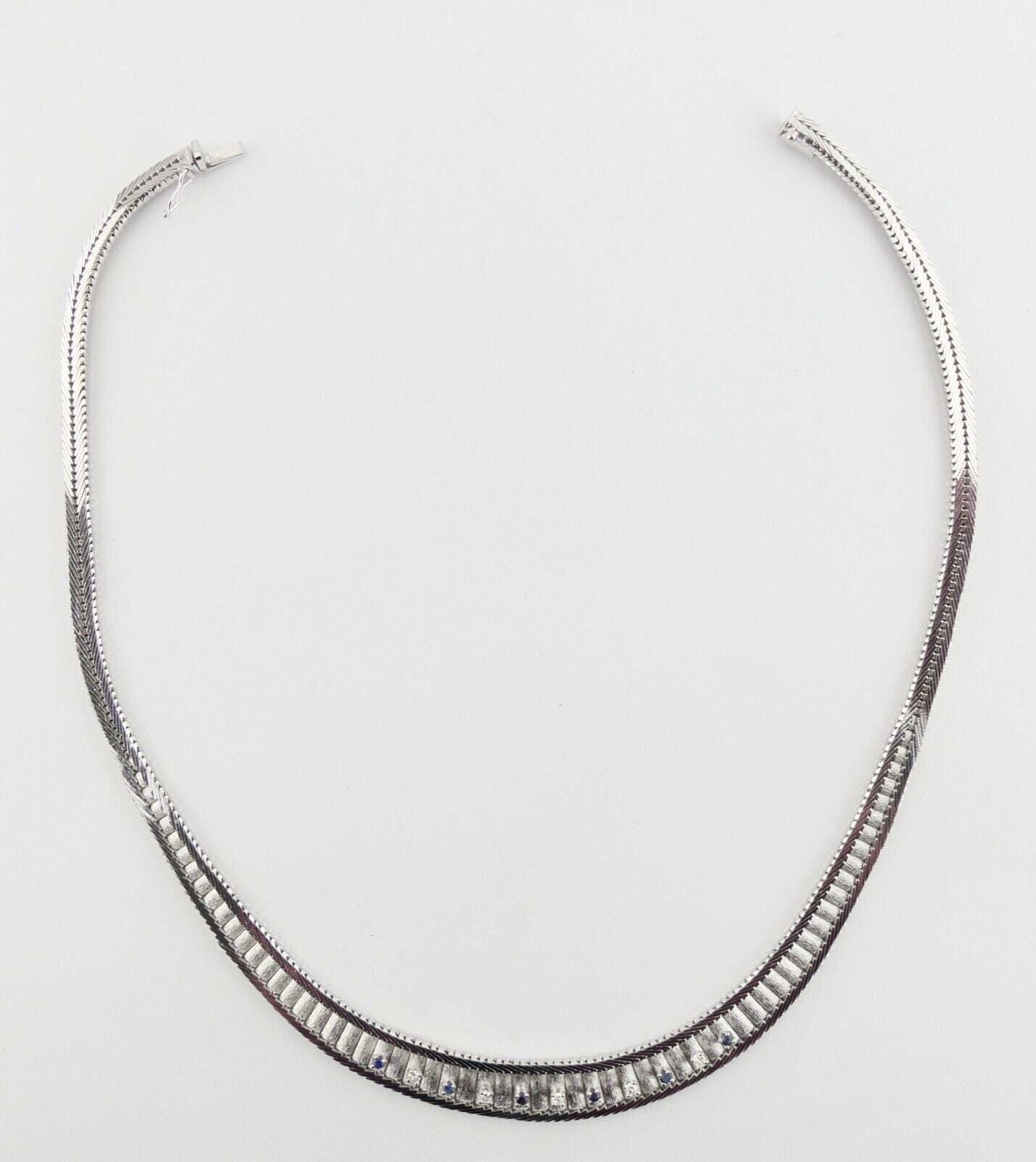 Massives Weißgold Brillant & Saphir Collier 585 14K Klassiker 1970er Jahre 45 cm - Antikhandel-Stuttgart