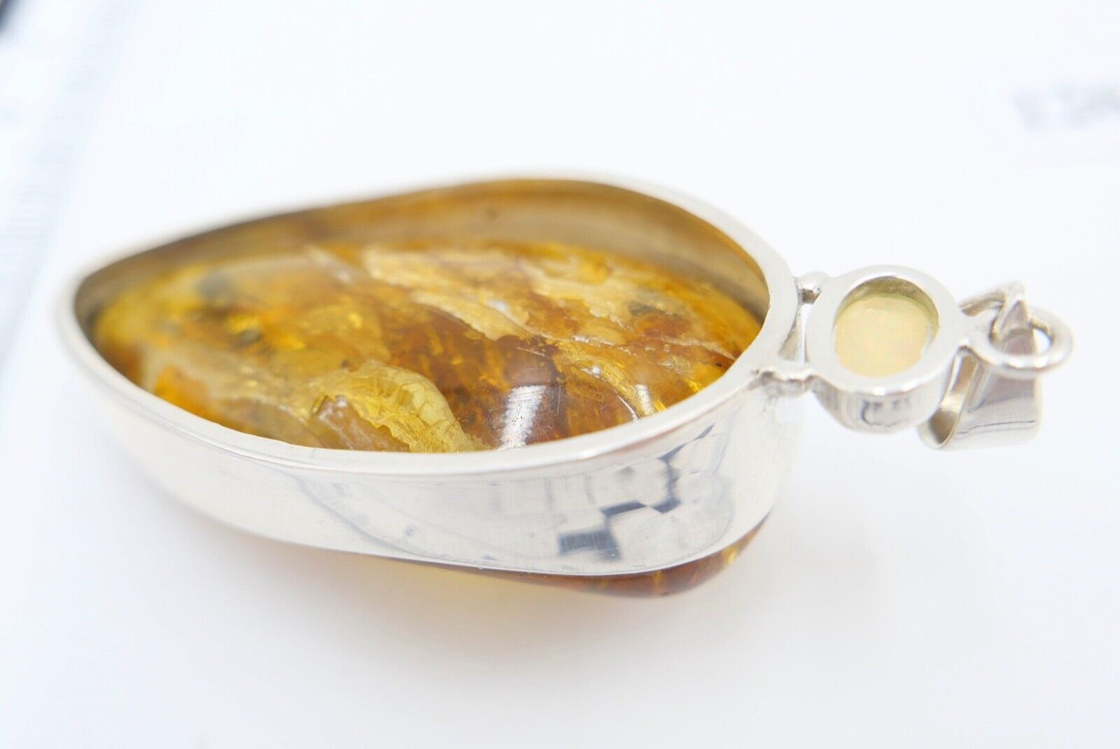 Bernstein Anhänger 925 Silber mit Opal Amber 7,5 cm HANDGEFERTIGT - Antikhandel-Stuttgart