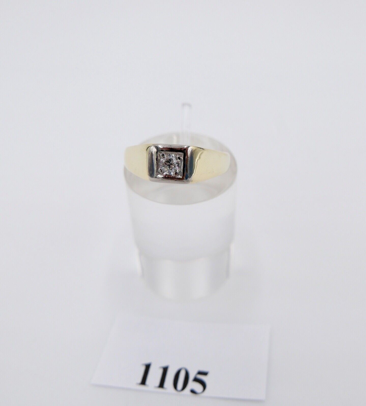 80er Jahre Solitär Ring Gelbgold 585 14K Damenring Brillant 0,14 Ct Gr. 54 VS F - Antikhandel-Stuttgart