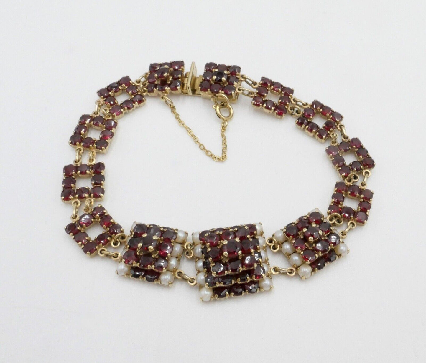 80er Jahre Gold Armband mit Granat und Perle 333 / 8 K Gold - Antikhandel-Stuttgart