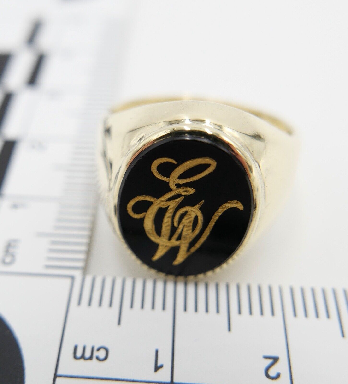 70er Massiver ONYX Herren Damen Siegelring Monogramm Initialen EW 585 14K Gr. 60 - Antikhandel-Stuttgart
