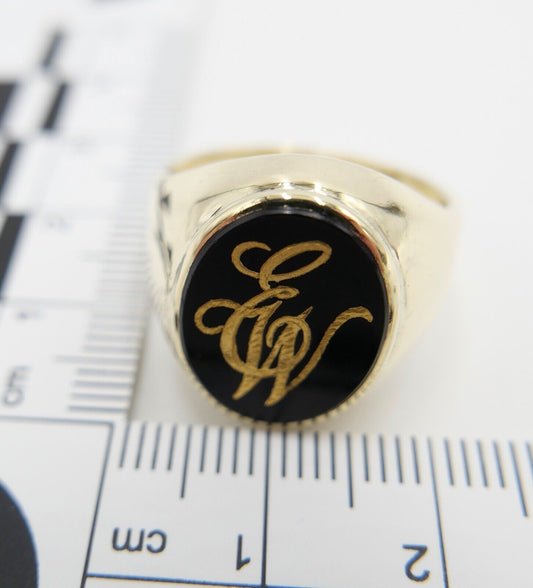 70er Massiver ONYX Herren Damen Siegelring Monogramm Initialen EW 585 14K Gr. 60 - Antikhandel-Stuttgart