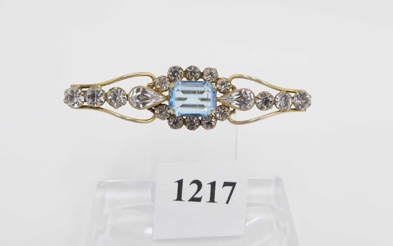 schöne alte Brosche ADbl vergoldet mit Glassteinen 58mm - Antikhandel-Stuttgart