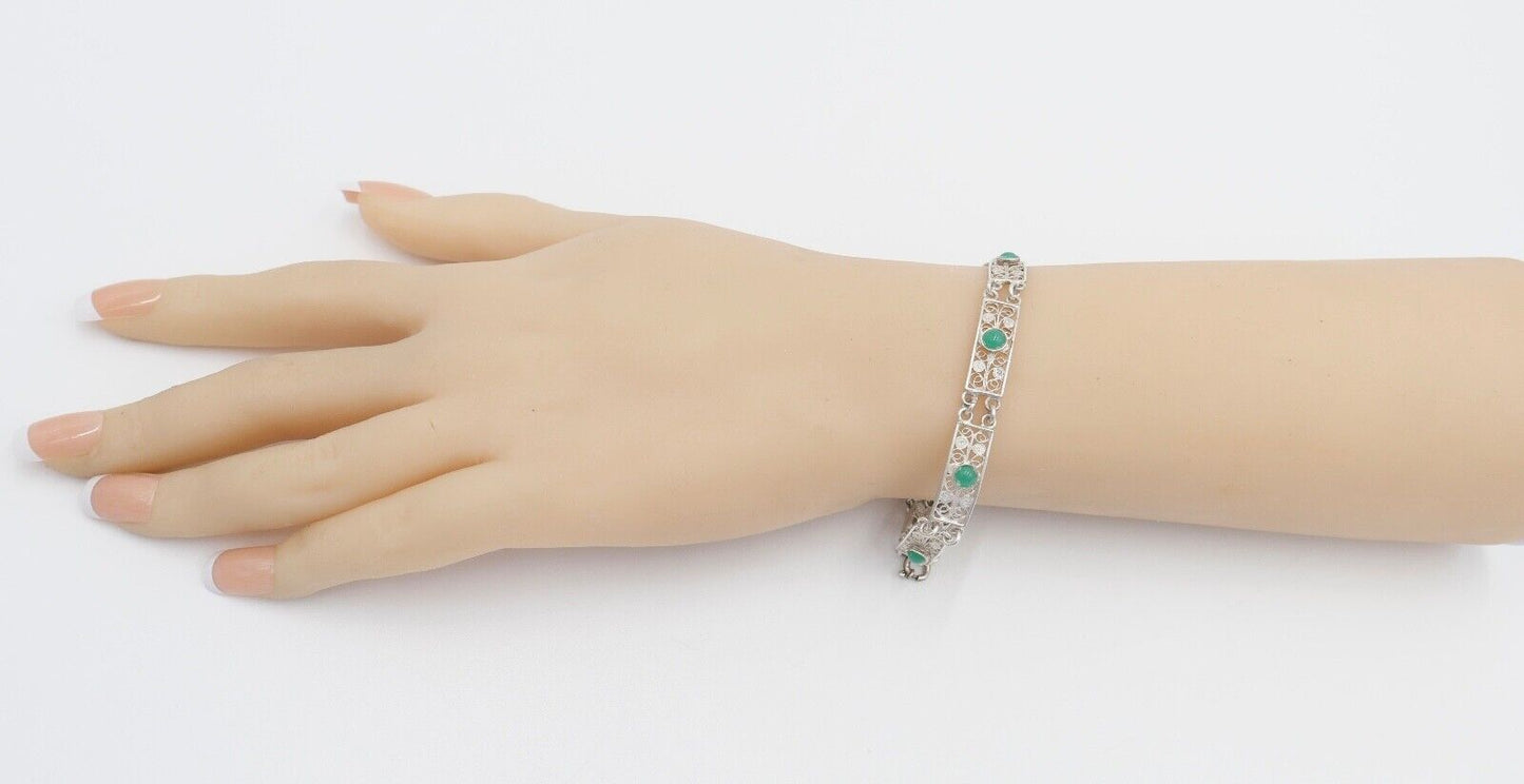 filigranes 60er Jahre 800 Silber Armband mit Chrysopras - Antikhandel-Stuttgart