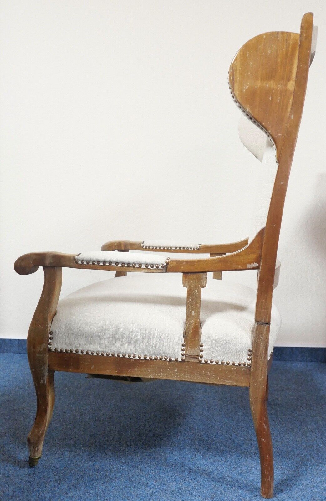 antik Ohrenbackensessel um 1860 Stuhl Sessel Eiche creme - Antikhandel-Stuttgart