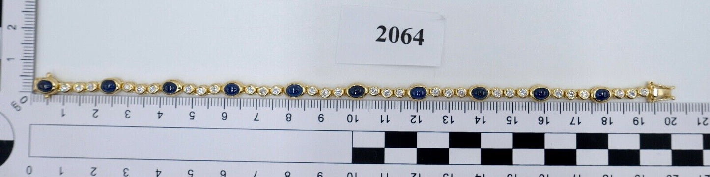80er Jahre 750 Gelbgold Damen Tennisarmband mit 30x Brillant & 10x Saphir 6,5 Ct - Antikhandel-Stuttgart