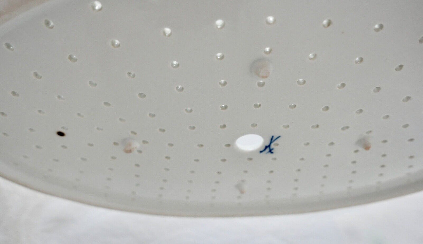 Seltene Meissen Loch Platte Tablett Weiß mit Goldrand 42x27 cm Knaufzeit 1. Wahl - Antikhandel-Stuttgart