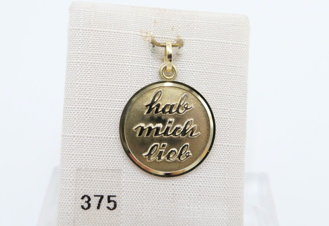 80er Jahre Anhänger Ø 17,6 mm Gold 375 mit Gravur " hab mich lieb " - Antikhandel-Stuttgart