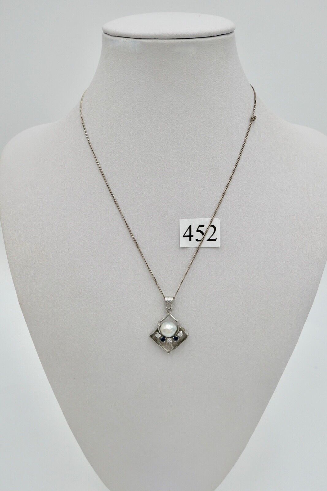 Perle Brillant Saphir Damen Anhänger 585 14K Weißgold aus den 1970er Jahren - Antikhandel-Stuttgart