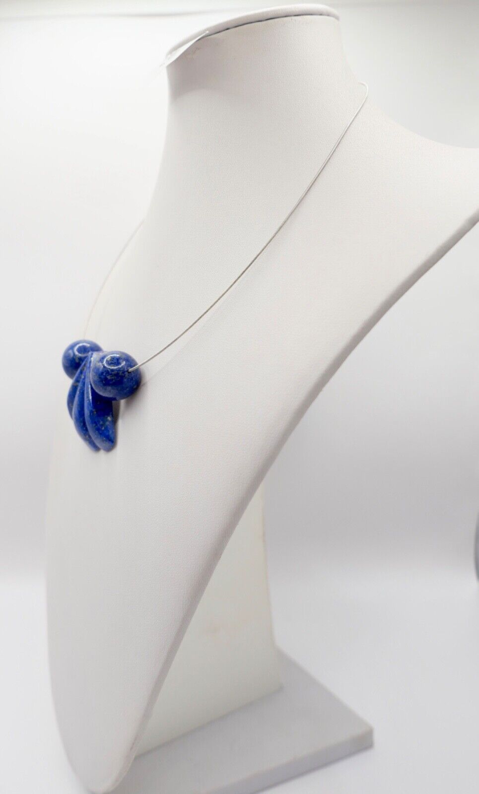 1990er Jahre Silber Draht Collier mit LAPIS LAPISLAZULI Anhänger 45cm - Antikhandel-Stuttgart