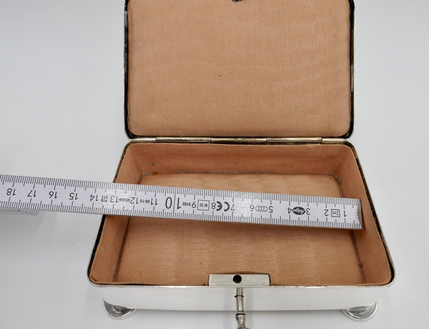 20er 30er Jahre WMF Dose Schatulle Schmuck Deckeldose versilbert mit Schlüssel - Antikhandel-Stuttgart