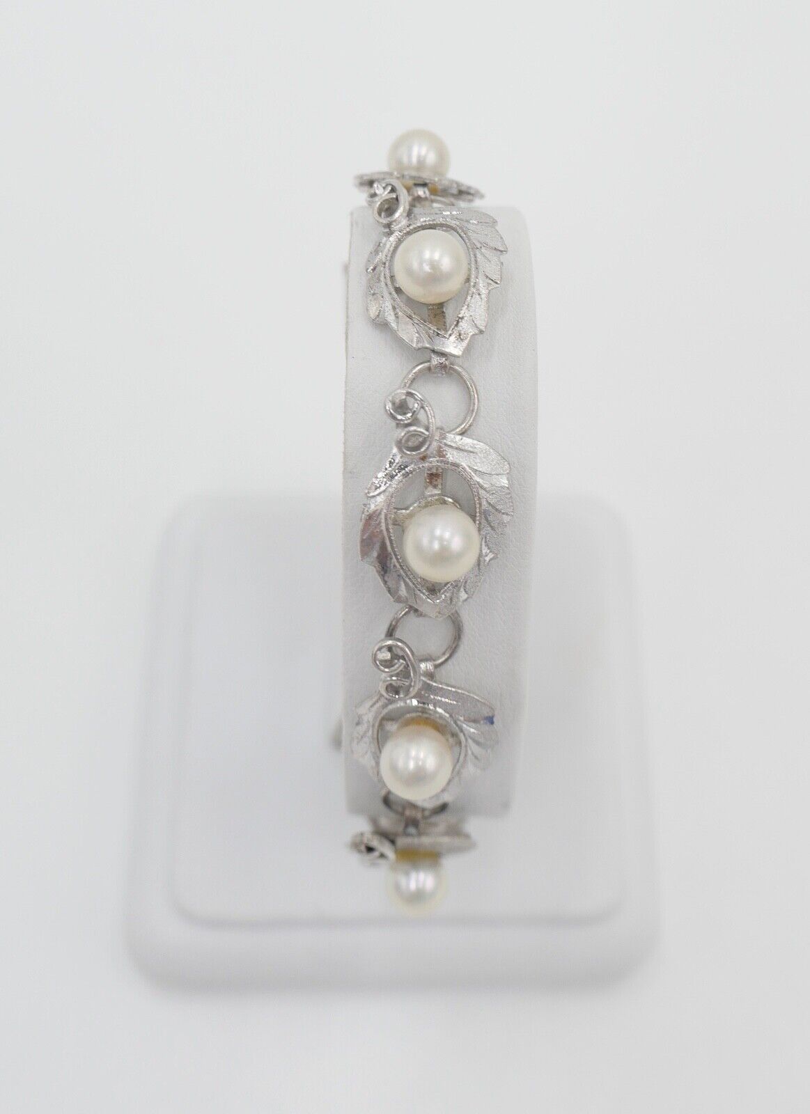 Silber Gliederarmband mit Zuchtperlen floral - Antikhandel-Stuttgart