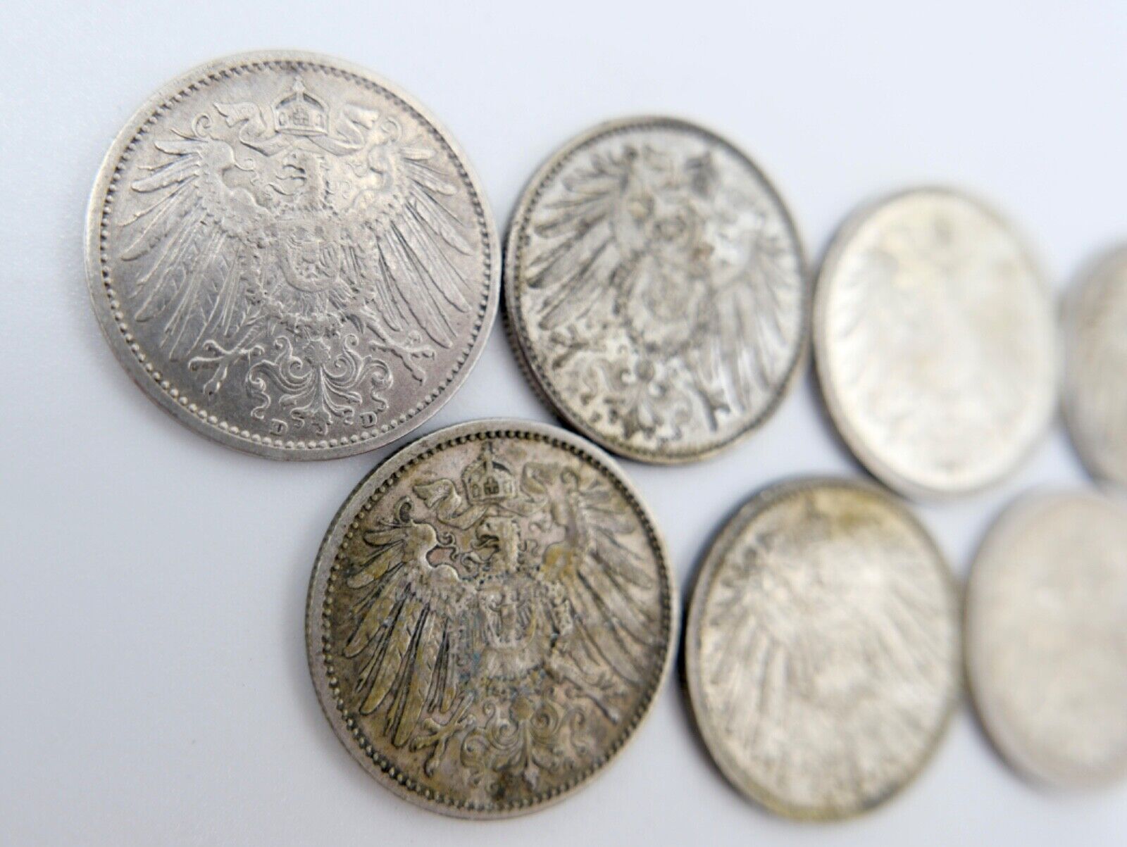 7x 1 Mark 1902 1903 1904 1910 1914 1915 D F G A Silbermünze Jäger J.17 - Antikhandel-Stuttgart