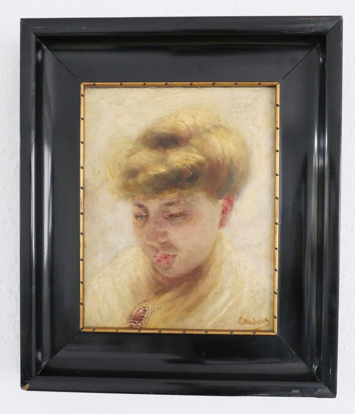 Gemälde Öl auf Leinwand Portrait einer Frau " C. Huberts " 38,5x33 cm gerahmt - Antikhandel-Stuttgart