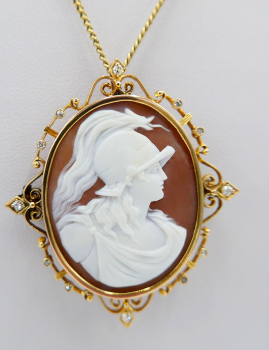 Antiker 585 14K Gold Muschel Gemme Kamee Jugendstill 12x Brillant Diamant 0,24Ct - Antikhandel-Stuttgart