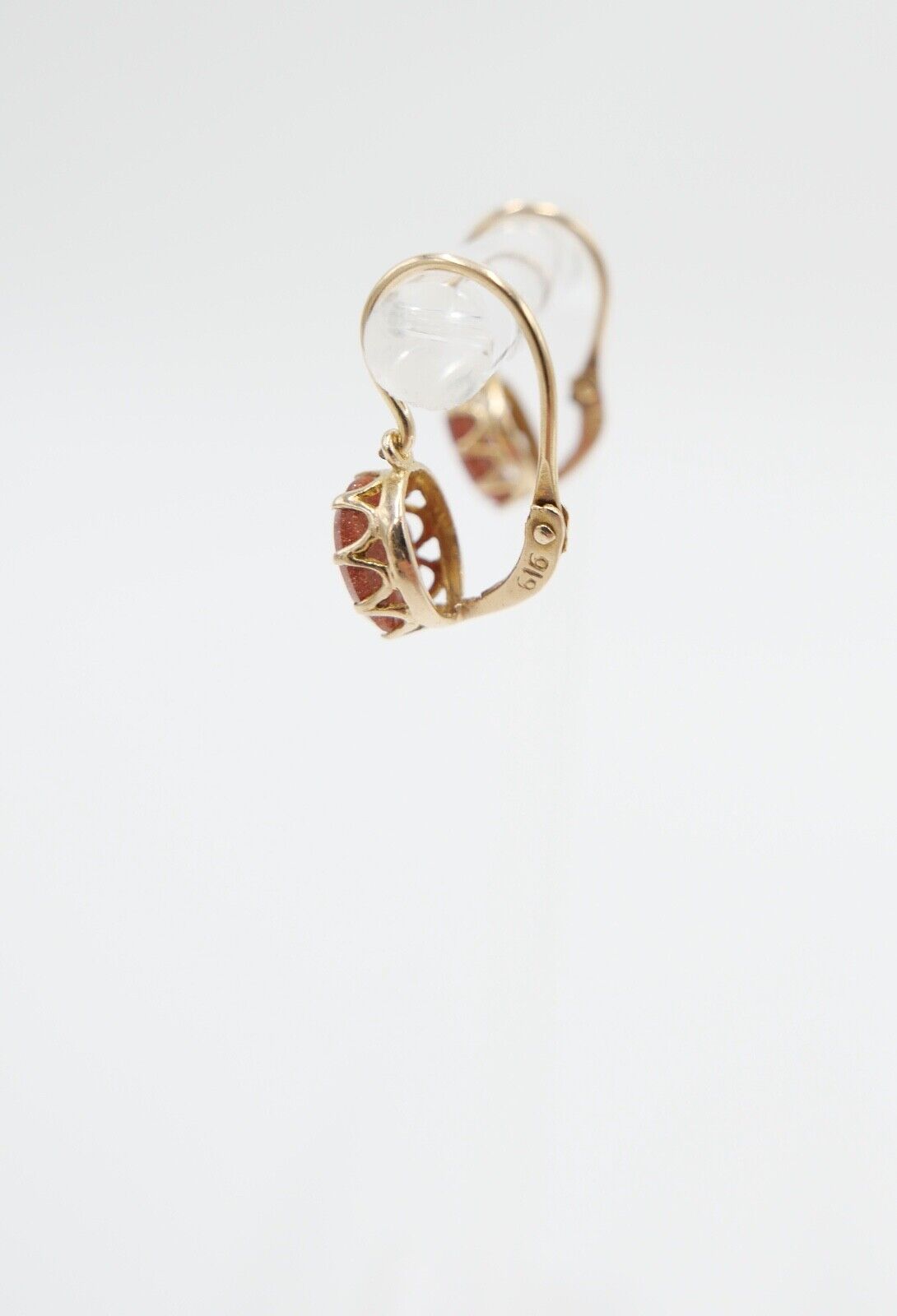 80er Jahre Ohrringe Ohrhänger GOLD 585 / 14K mit Goldfluss / Sonnenstein - Antikhandel-Stuttgart