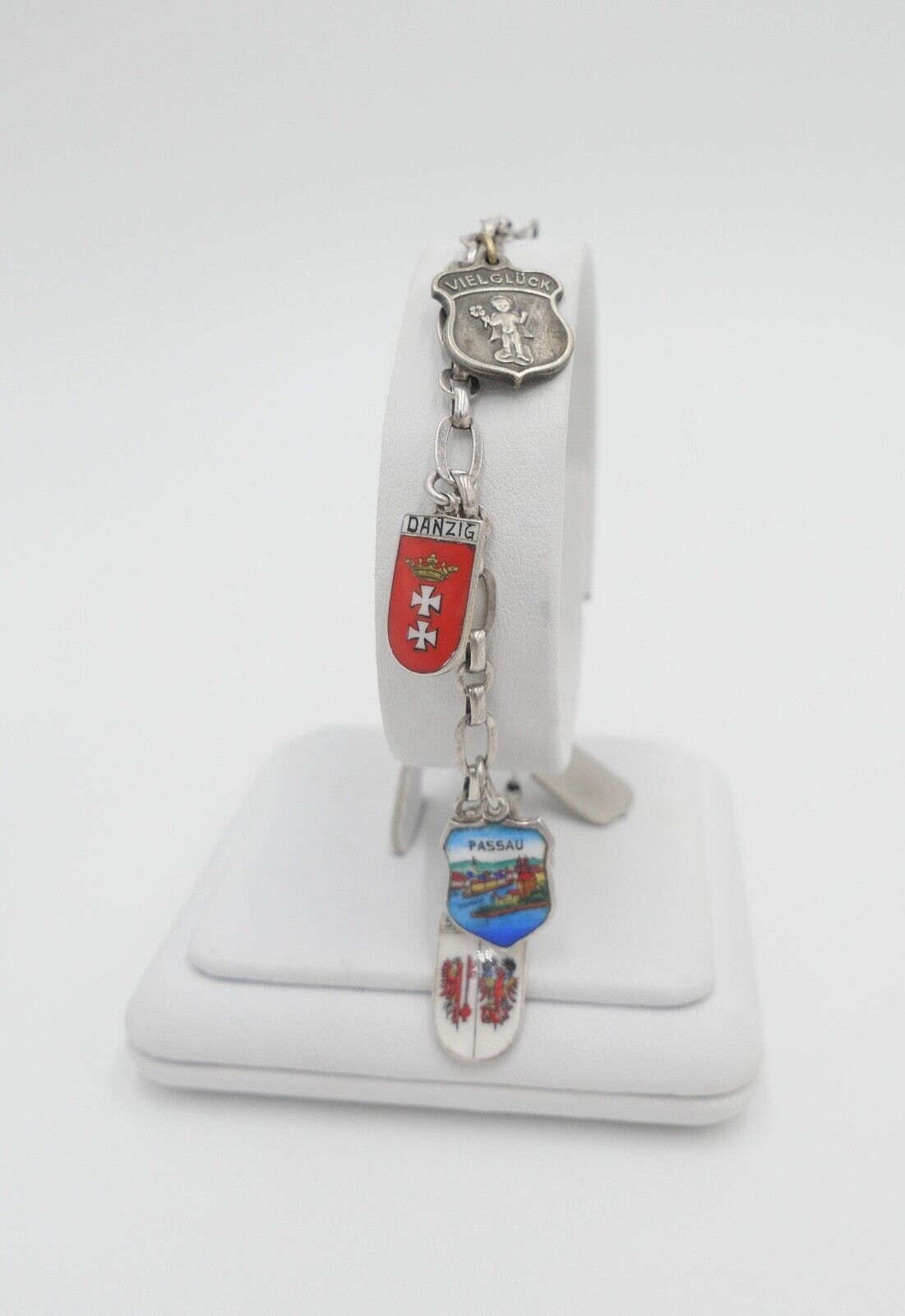 Bettelarmband mit Städte Wappen aus Emaille 800 Silber REU ANTIKO EHJ - Antikhandel-Stuttgart