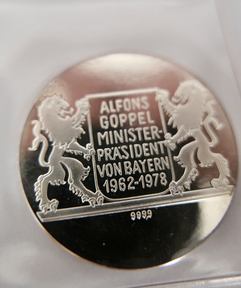 Alfons Goppel Ministerpräsident 999,9 Silber Medaille 1962-1978 PP BAYERN - Antikhandel-Stuttgart