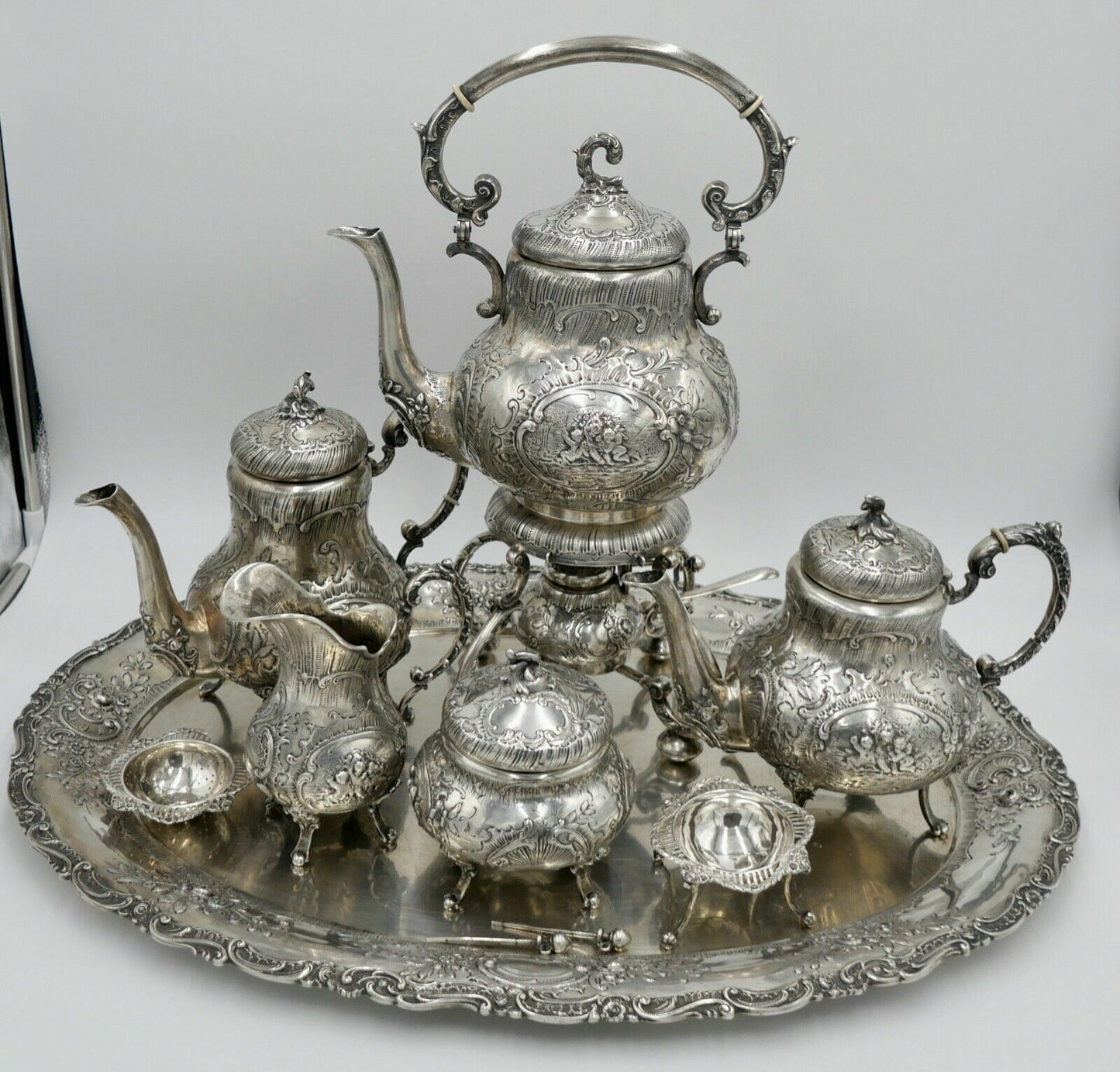 XL Jugendstil Kaffee Tee Service " Friedrich Reusswig Hanau " 800 Silber 6 KG - Antikhandel-Stuttgart