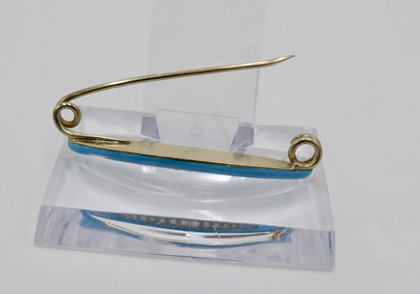 Antike Brosche Anstecknadel mit 15 Saatperlen 585 14K Gold blaue Emaile - Antikhandel-Stuttgart