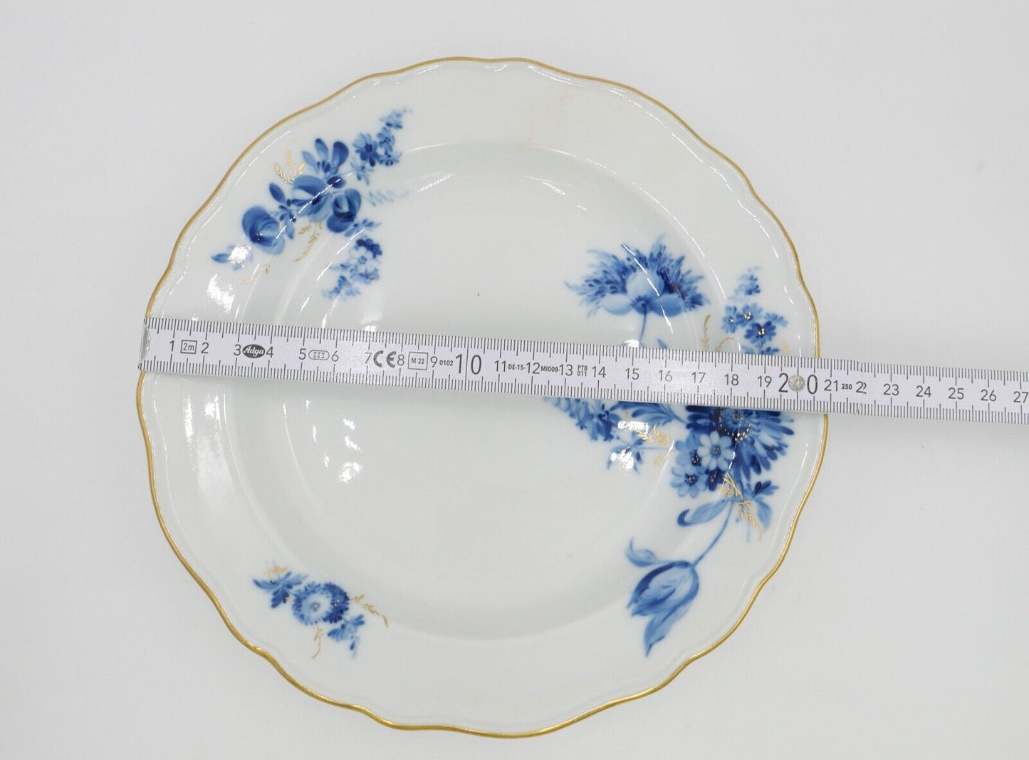 Meissen Kuchenteller Dessertteller Teller Ø21cm Goldrand blaue Blumen Goldgräser - Antikhandel-Stuttgart