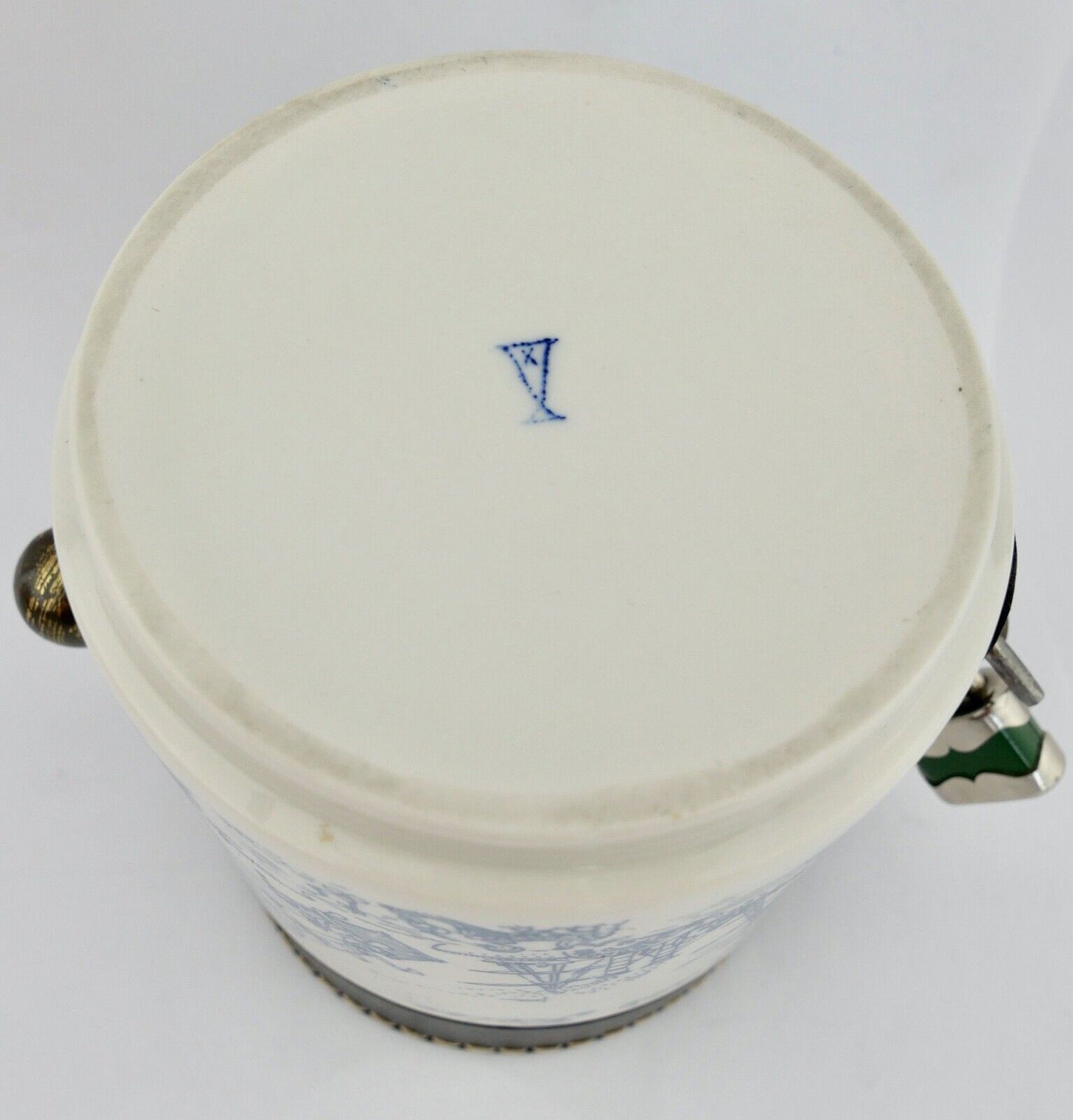 Reisespardose Helmut Krüger Porzellanmanufaktur Berlin 1950-60er mit Lederdeckel - Antikhandel-Stuttgart