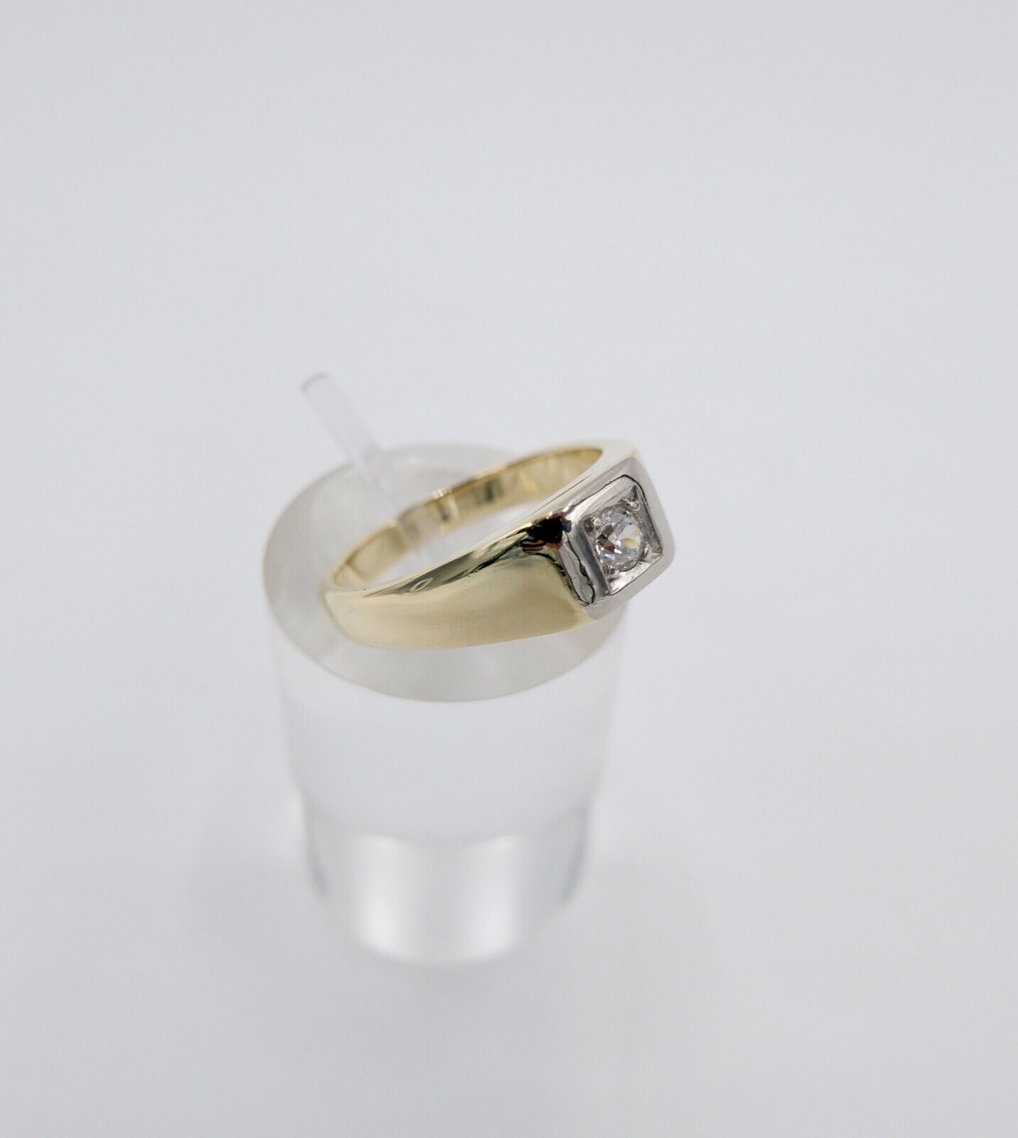 80er Jahre Solitär Ring Gelbgold 585 14K Damenring Brillant 0,14 Ct Gr. 54 VS F - Antikhandel-Stuttgart