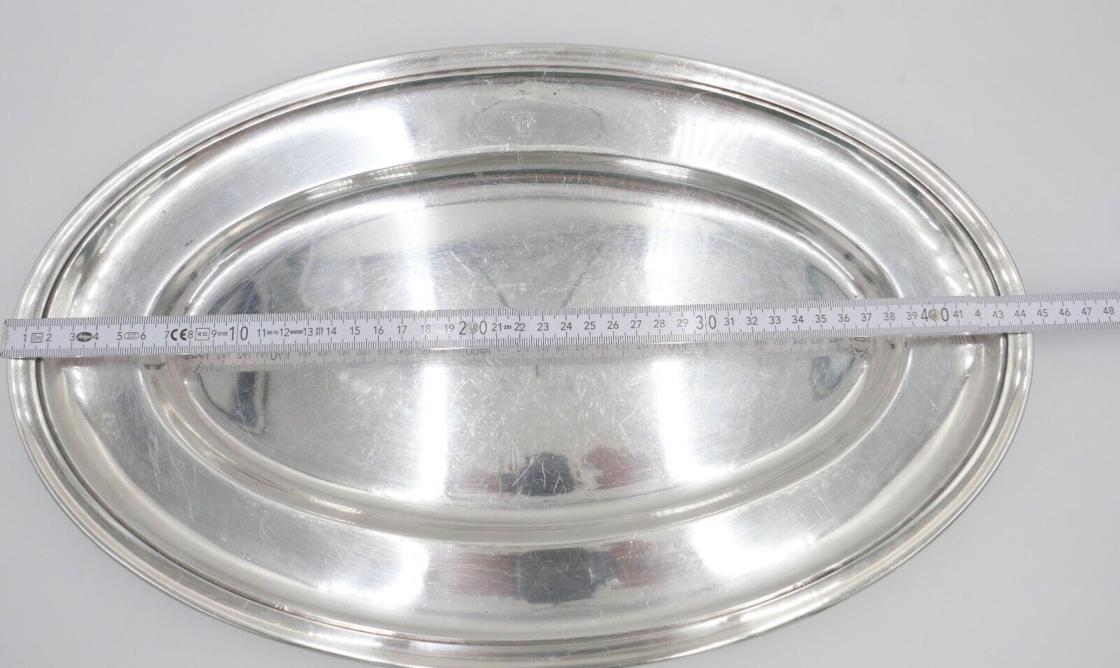 Tablett Servierplatte " Gebr. Hepp " 45x28 cm versilbert Monogramm FC CF - Antikhandel-Stuttgart