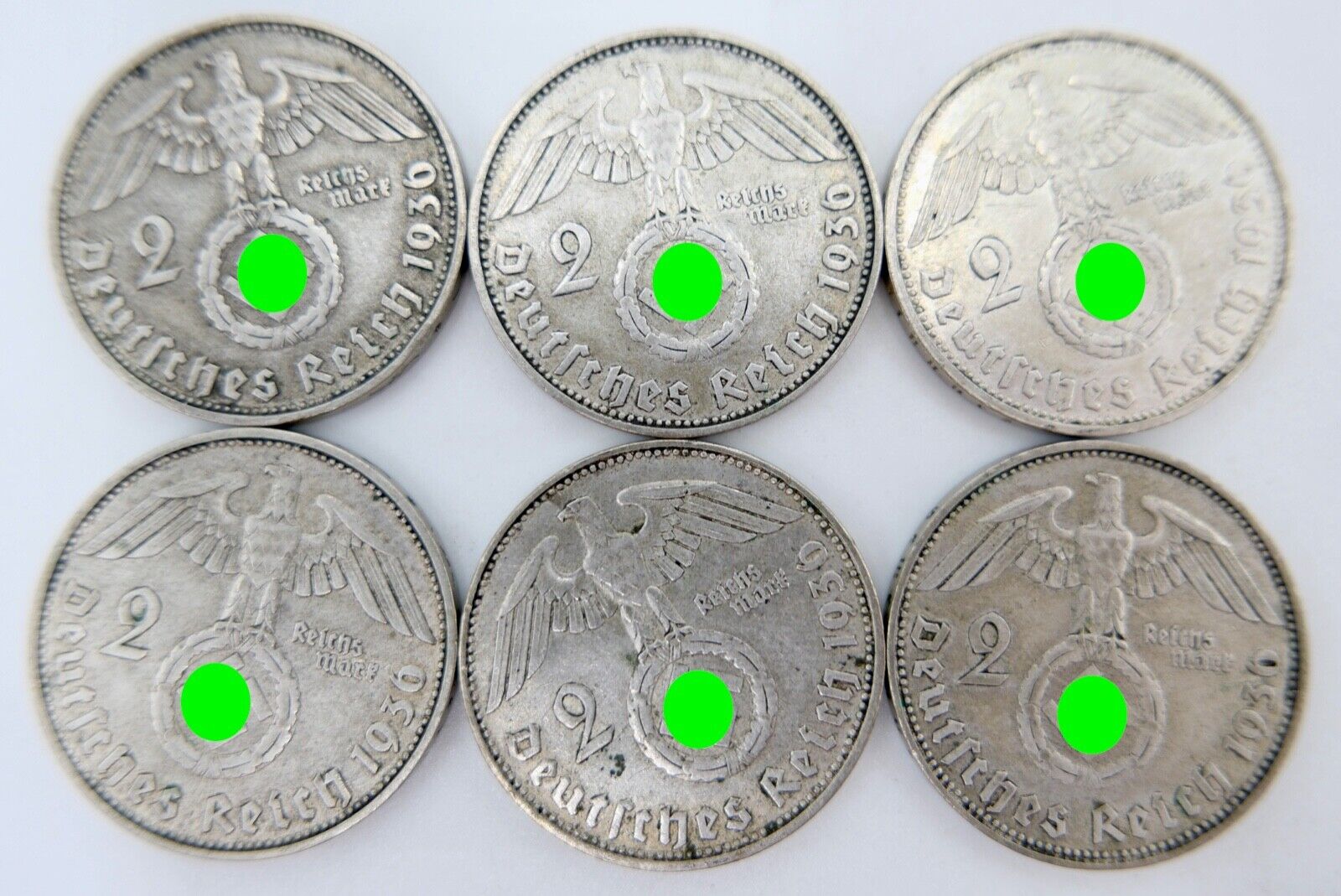 6x 2 Reichsmark 625 Silbermünzen 1936 Jäger J. 366 Hindenburg - Antikhandel-Stuttgart