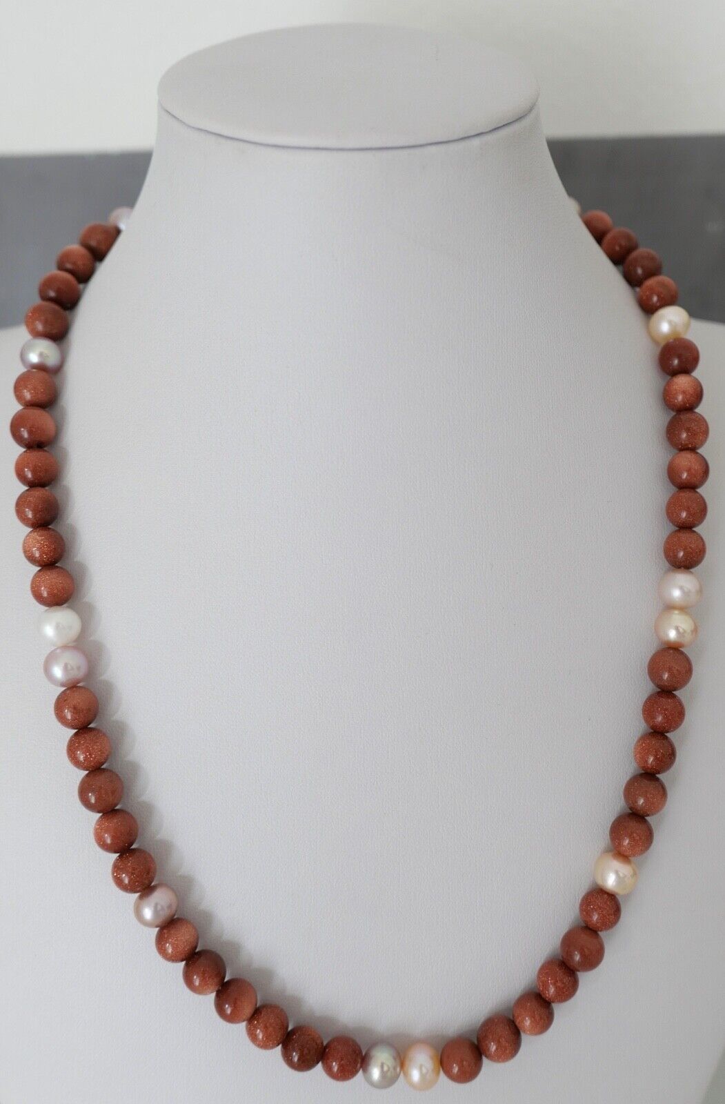 SET Perlenkette Armband Goldfluss Gold 585 /14K pearl Ø 8,3 mm 51 cm rosa Perlen - Antikhandel-Stuttgart