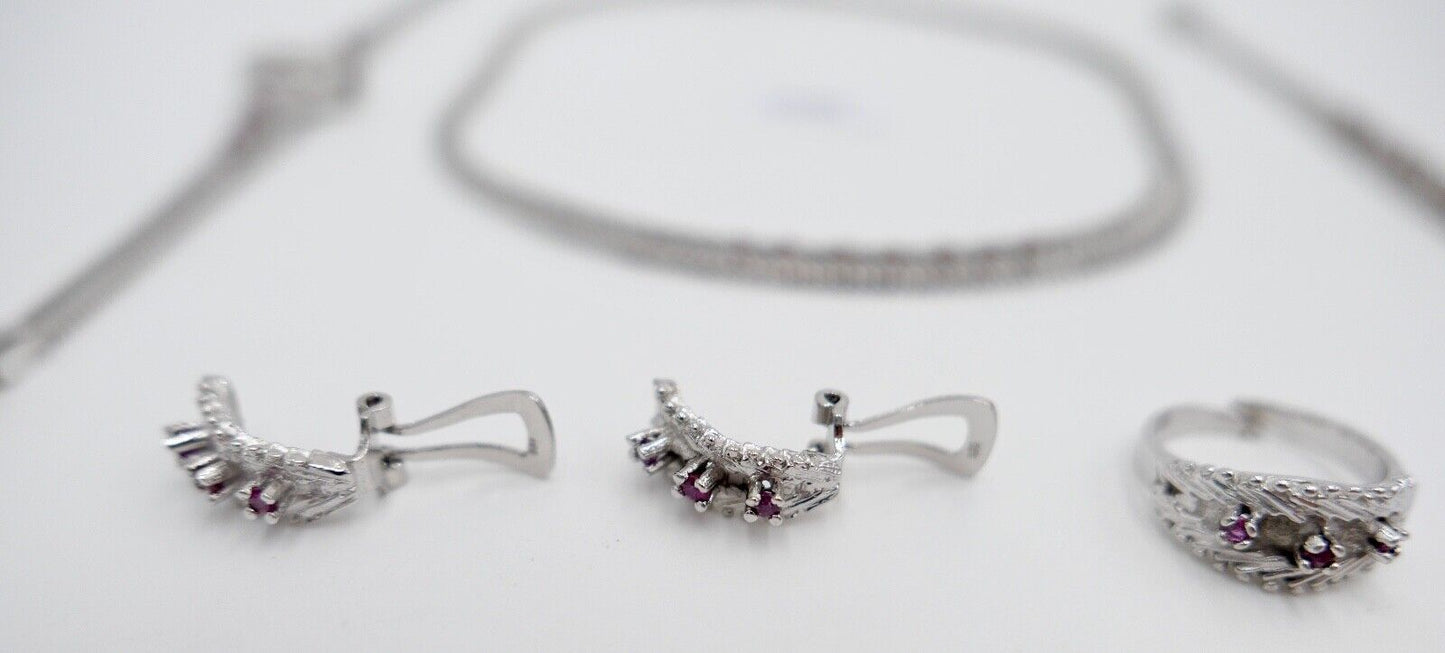 835 Silber Rubin Set " Armband Ring Uhr Ohrringe Collier " 1970er Jahre - Antikhandel-Stuttgart
