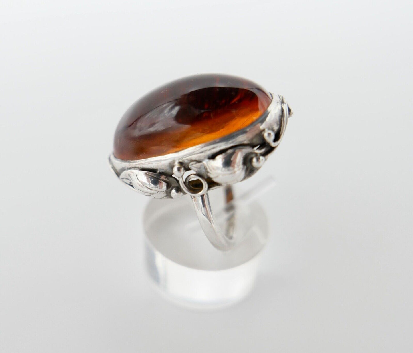 Bernstein H.W. Designer Ring floral Gr. 56 Silber 925 - Antikhandel-Stuttgart