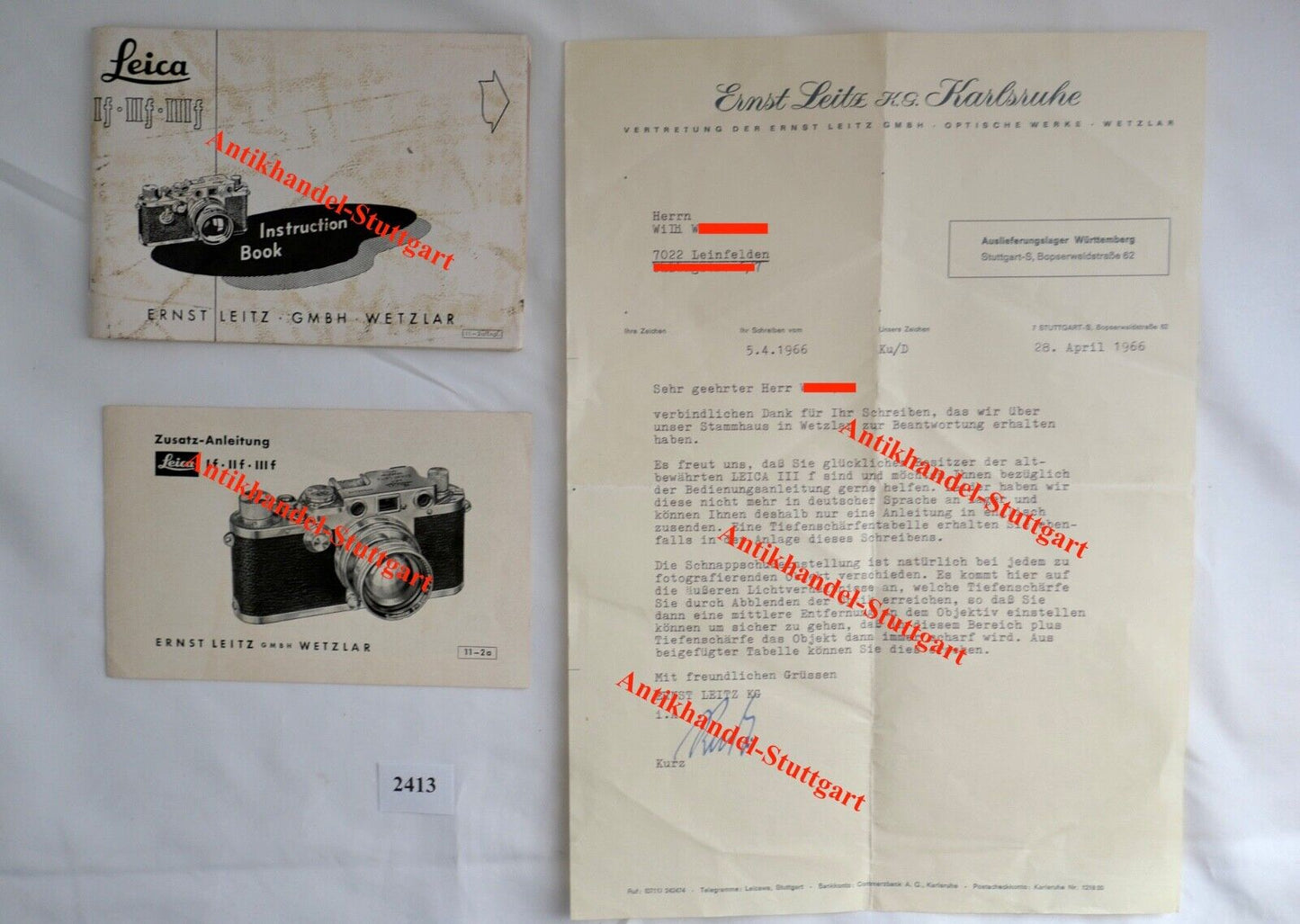 Leitz Leica III F Wetzlar original Schreiben und Papiere Handbuch aus 1966 - Antikhandel-Stuttgart