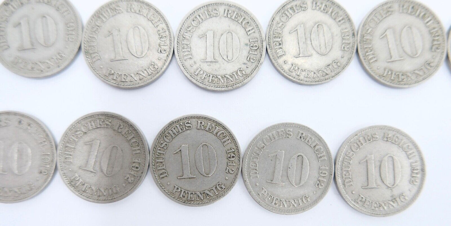 42x 10 Pfennig Kaiserreich 1912 1913 1914 1915 Jäger J. 13 ss-stg - Antikhandel-Stuttgart