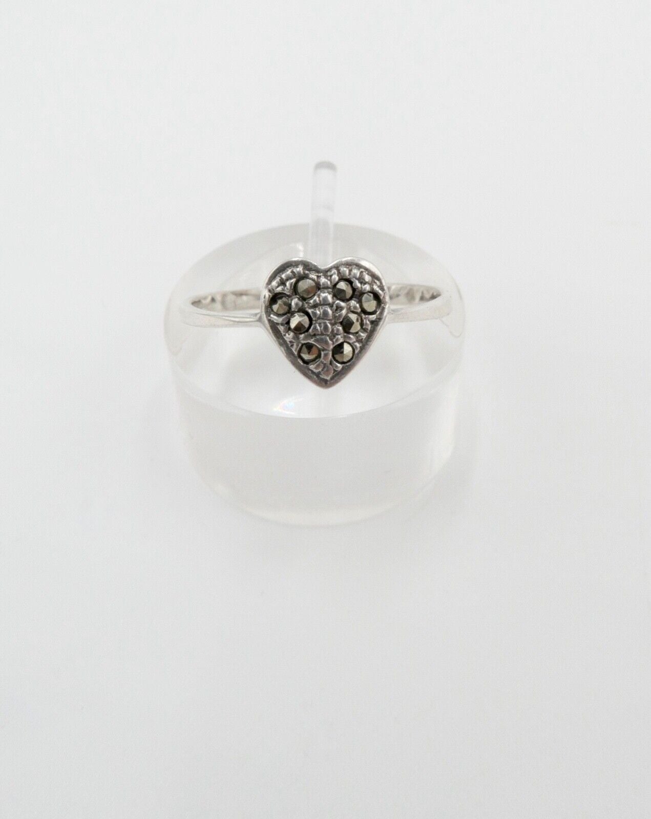 80er Jahre filigraner Markasit Silberring Herz Gr. 57 vintage - Antikhandel-Stuttgart