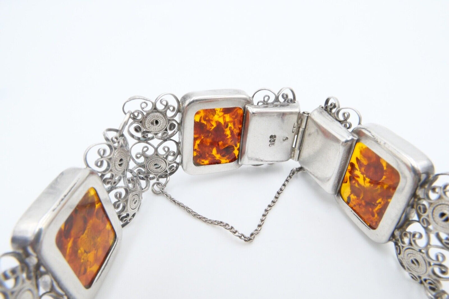 filigranes Silber 835 Bernstein Armband floral Armreif Polen - Antikhandel-Stuttgart