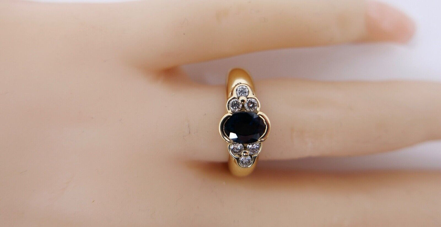 1980er massiver 750 18K Damen Gelbgold Ring 1,3 Ct Brillant & Saphir Gr. 53 - Antikhandel-Stuttgart
