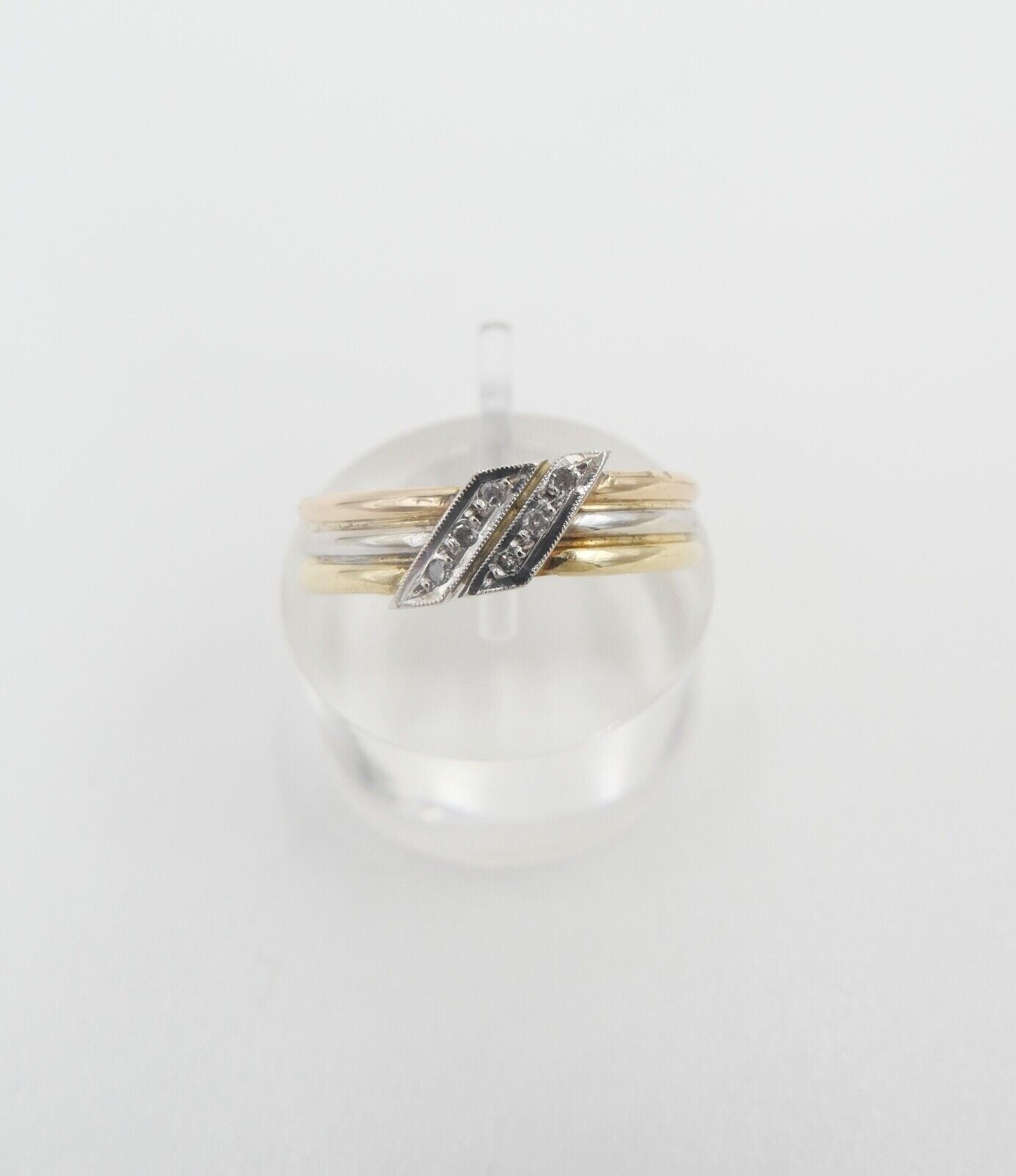 60er Jahre Tricolor Gold 750 / 18K Gr. 57 Diamanten Achtkant 2,61 Gr - Antikhandel-Stuttgart