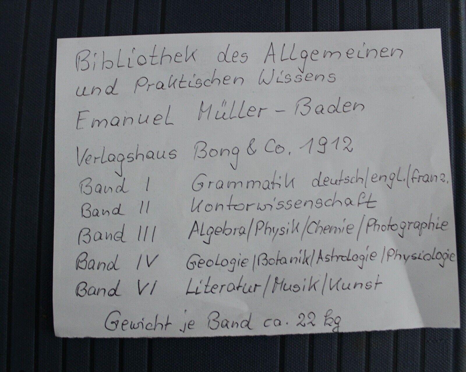 Bibliothek des allgemeinen und praktischen Wissens Band 1-6 aus 1912 BONG Verlag - Antikhandel-Stuttgart