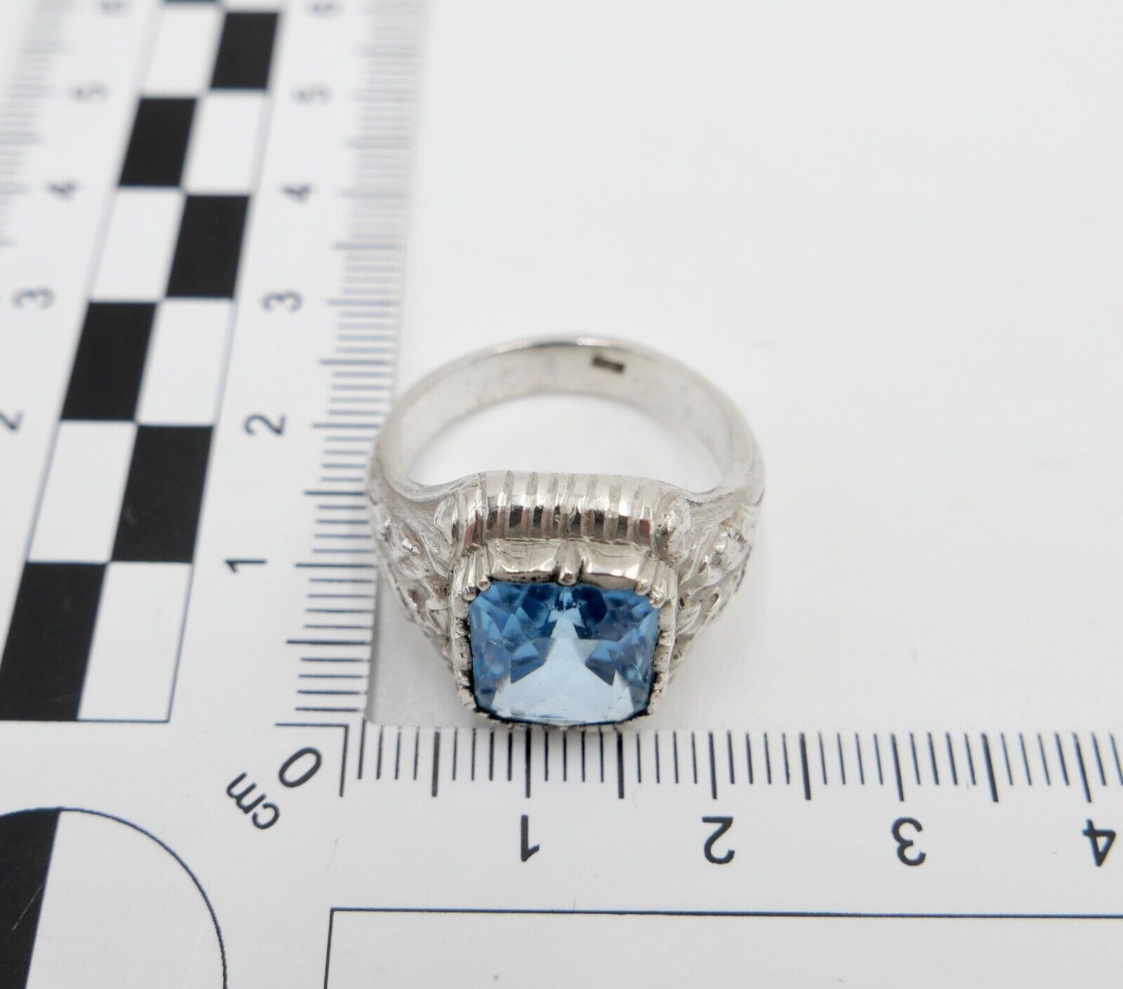 Massiver JUGENDSTIL Herren Damen Ring 835 Silber Gr. 60 floral Glasstein Blau - Antikhandel-Stuttgart