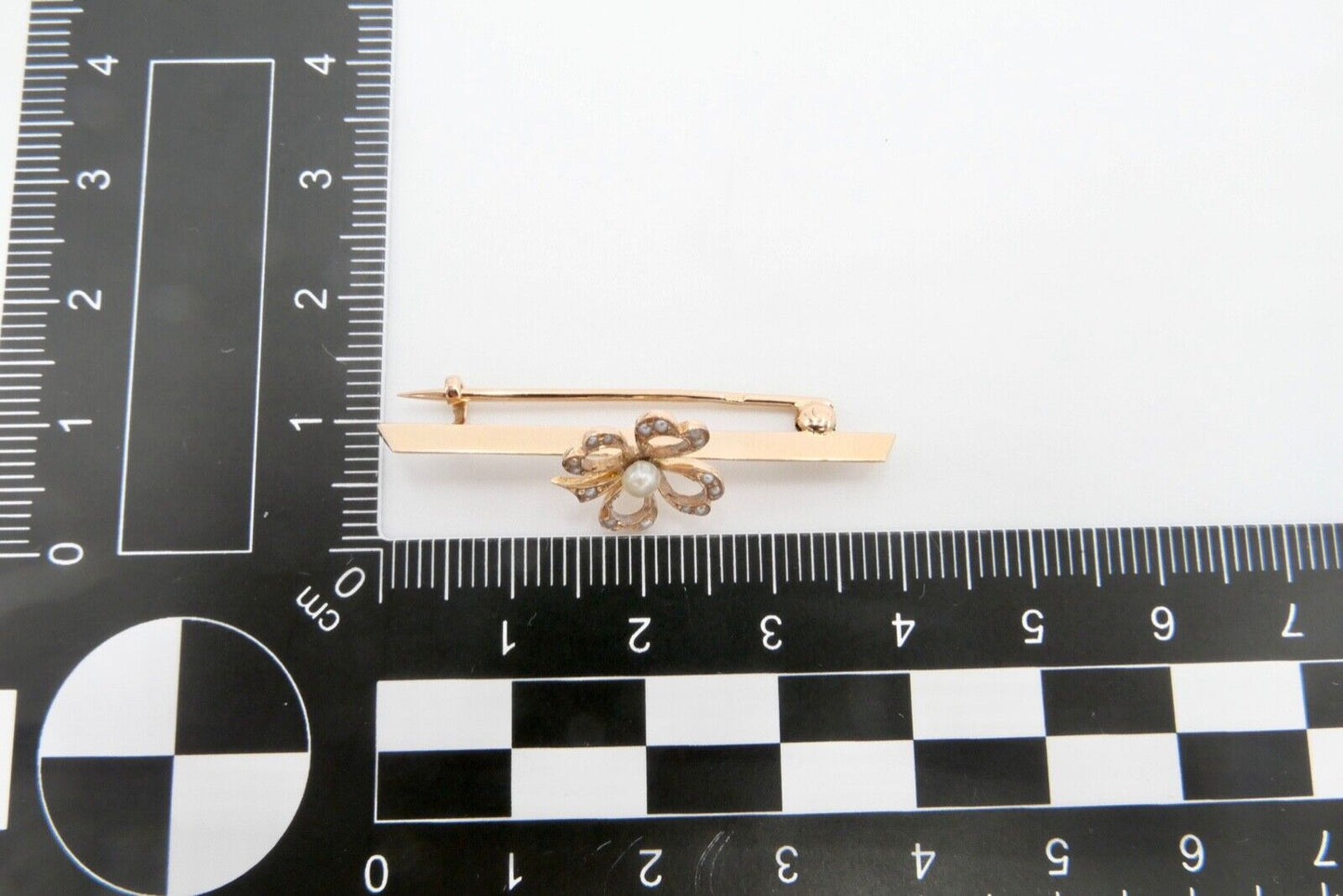 um 1900 antik Schleifen Kleeblatt Brosche Perlen Saatperlen VJB 585 14K Rotgold - Antikhandel-Stuttgart